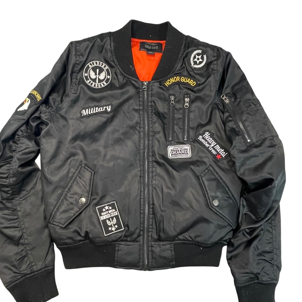 RED FOX Bomber Jacket Blk Military Patches Honor Guard Bomber Crew Size M